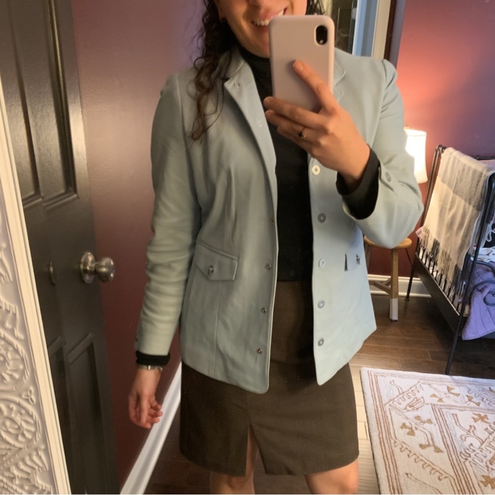 🩵WORTH Petite Women's Soft Blue Leather Jacket